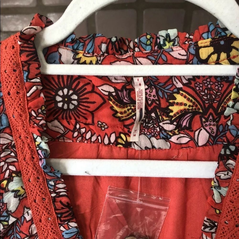 Free People Cassis Printed Chiffon Dress Tiered LinedFloral Red Pink Blue Yellow - Picture 6 of 6